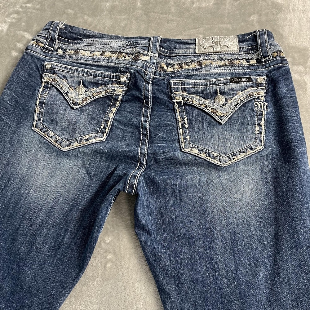 Miss Me Easy Boot Jeans Womens 34 Blue Mid Rise Distressed Embroidered 34x31